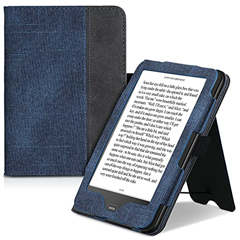 kwmobile Hülle kompatibel mit Tolino Vision 1/2 / 3/4 HD Hülle - Flip Case mit Handschlaufe - Kunstleder Cover - Dunkelblau Dunkelgrau