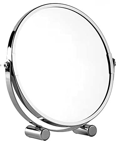 Hosoncovy Double Sided Vanity Mirror, 1X & 3X Magnifying, Metal Frame, Round, Free Standing, 17cm Diameter x 18.5cm Height, Silver, Tabletop, Bedroom & Bathroom