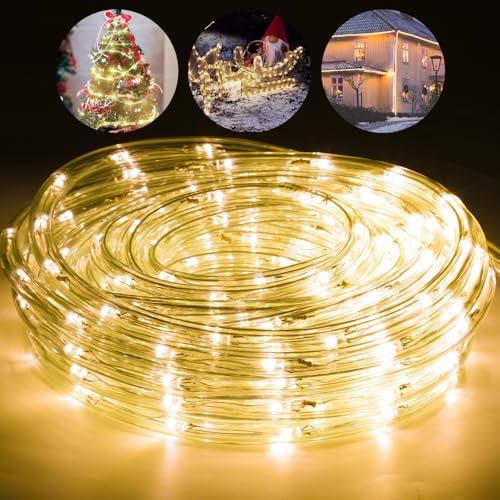 Lospitch Manguera de luz LED para exteriores, 20 m, IP20, blanco cálido, 480 LED, negro, controlador con función de memoria para decoración, fiesta, boda, jardín