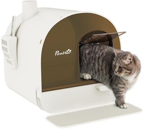 PawHut Bac à litière pour Chat Maison de Toilette pour Chat avec Porte battante, Pelle et Filtre Inclus dim. 43L x 44l x 47H cm - Blanc