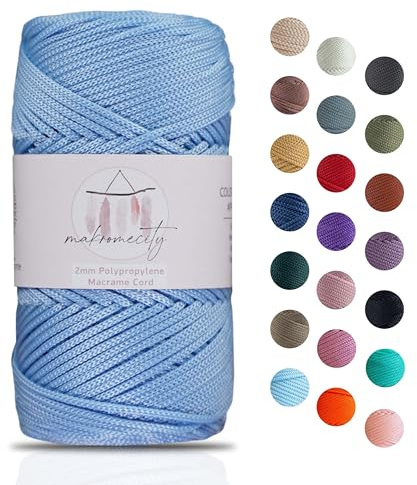 Makromecity Fil de macramé 2 mm x 115 m en polyester de qualité supérieure - Pour artisanat, décoration de maison, assiette de table, sac à main, chaîne de tétine - 20 couleurs