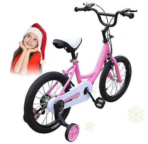 WSIKGHU 16 Zoll Kinderfahrrad mit Stützräder Jungen Mädchen Outdoor Sportlich Kinderfahrräder Kinderfahrrad Fahrrad für Kinder für Kinder ab 5-8 Jahren (Rosa)