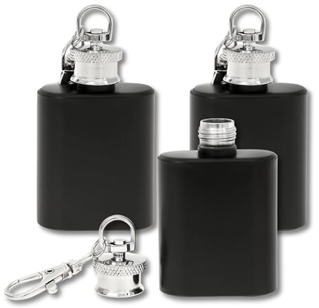 Mini Flachmann Schlüsselanhänger Schwarz • Edelstahl Flachmann Klein 1oz (30ml) • Lustige Geschenke für Männer • Geschenk Männer • Adventskalender Männer • Mini Geschenke (Schwarz 3er Set)