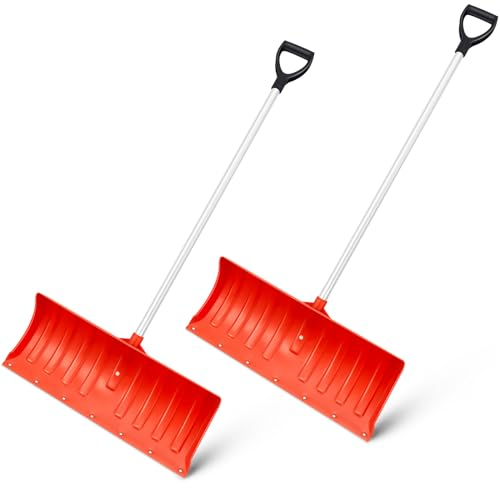 Leriton Schneeschieber mit D-Griff, 63 cm, für Einfahrt, Tür, Gehwege, Orange, 2 Stück