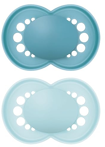 MAM Original Soothers | 18-36 Months | Pack of 2 | Comes in Dummy Steriliser Box | Sustainable Materials | Baby Accessories | Blue (Various Designs)