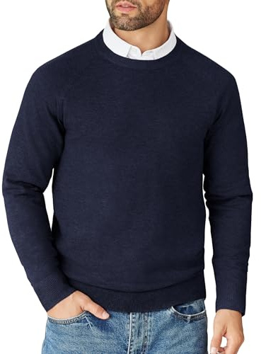 COOFANDY Suéter para Hombre Jersey Punto Jersey Invierno Sudadera sin Capucha Camisetas de Manga Larga Suéter Básico Jersey Trabajo Azul Marino M