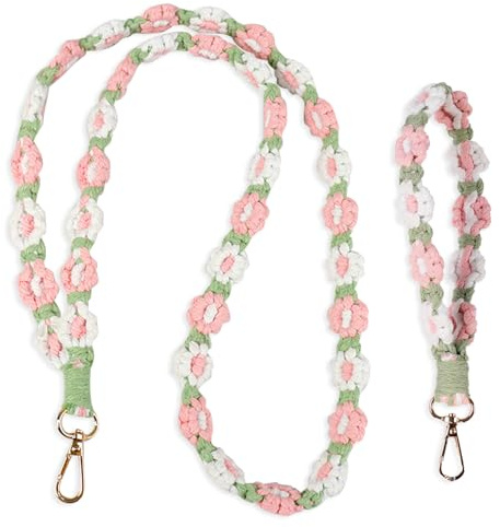 DKDDSSS Lot de 2 Porte-clés en Forme de Fleur, Porte-clés Voiture Femme, Femme Porte Clés Poignet Lanière, Boho Lanyard, pour Clés, Clés de Voiture, Sac à Main