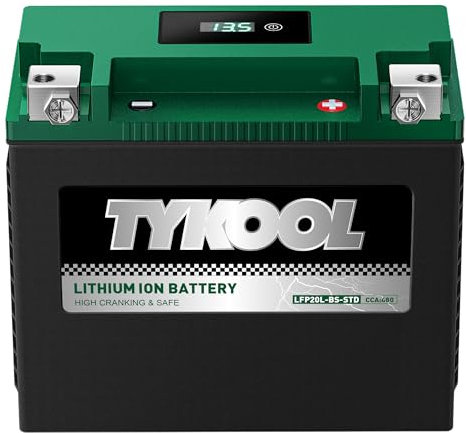 TYKOOL LFP20L-BS-STD Lithium Battery, Replaces YTX20L-BS 65989-97C, 480CCA 8Ah Fits for Motorcycle ATV UTV PWC, Compatible with Harley Davidson Softail Fat Boy V-Rod Heritage Classic, Digital Readout