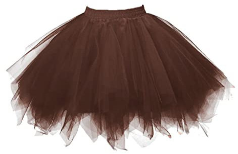 Brauner Tüllrock Damen, Tütü Damen Braun, Tüll Rock Damen Kurz Minirock Petticoat Unterrock Ballettrock Skirt Ballett Röcke 80er Outfit Karneval Kostüm für Fasching Party