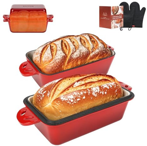 AILITOR 9x5 Enameled Cast Iron Loaf Pan with Lid - 2 in 1 Homemade Sourdough Bread Baking Pan
