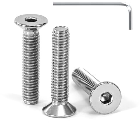 Tunejoy Viti a Testa Svasata M5 x 25 mm Vite a testa svasata Brugola Bulloni in Acciaio Inox A2 V2A Viti a Testa Piatta Norma DIN 7991 con Chiavi a Esagono Filettatura Completa 30 pezzi