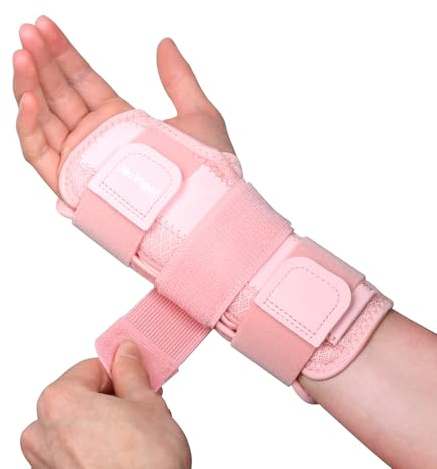 NuVigor Wrist Splints for Carpal Tunnel,Breathable Wrist Brace with Adjustable Straps for Men Women,Left Right Hand Wrist Support for Arthritis,Tendonitis,Pain Relief(Pink,S/M Left Hand)