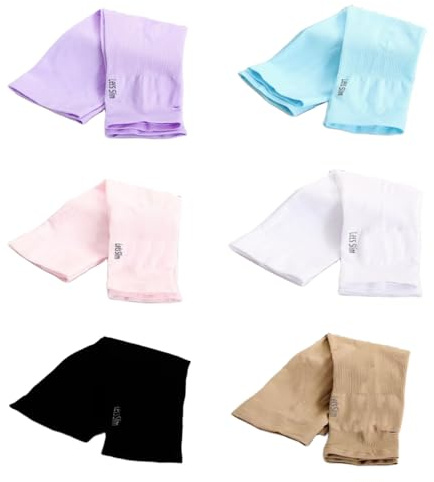 Liooce Mangas para hombre y mujer, protección UV, para ciclismo, golf, para todas las actividades al aire libre, 6 Pares (Negro/Gris/Blanco/Púrpura/Azul/Rosa), Talla única