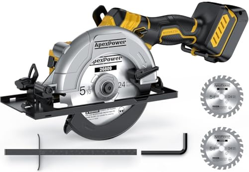 Brushless Cordless Circular Saw, for DeWalt 20V Max Battery, 6-Inch Aluminum Alloy Blade, 5900 RPM, 4.2 Lbs Lightweight, Cutting Depth 2-1/20 (90°), 0-90° Bevel, Hex Wrench, Rip Guide, for Wood, PVC