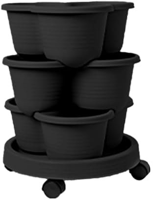 Plant Tower Strawberry Tower 3 Levels Stackable Plant Pot on Wheels Vertical Garden Herb Spiral Column Pot Set Herb Garden Roller Flower Pot Stackable for Succulents Flowers Garden Plants Cactus