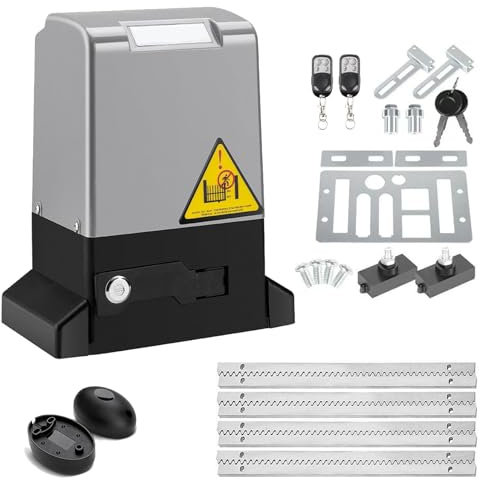 MXHACD Accionamiento automático para Puerta corrediza, abridor eléctrico de 370 W, 800 kg/1763 LB, Kit de Puerta de Garaje con Cremallera, 2 Controles remotos, sensores y Control por aplicación.