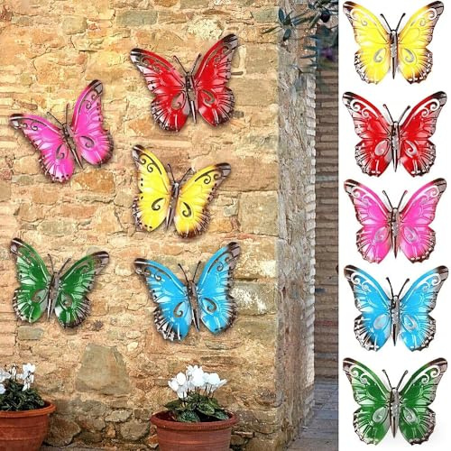DWUENT 5 PCS Metal Butterfly Garden fence decorations with Custom Seasonal Themes, butterflies garden wall art outdoor Reinforced Rust-Proof Coating & High-Gloss Finish,outdoor wall art