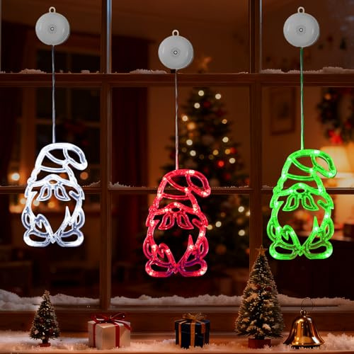SPERMUOY Luces navideñas para ventana interior, 3 unidades de figuras de duendes para decoración navideña, luces navideñas, luces de Navidad, decoración para ventana