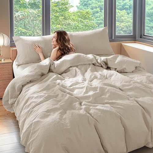 Shilucheng 100% Linen Twin Duvet Cover Set, Luxury Pure Natural French Flax Linen Duvet Cover with Zipper Closure, Cooling Breathable Comforter Cover 3 Piece (Linen)
