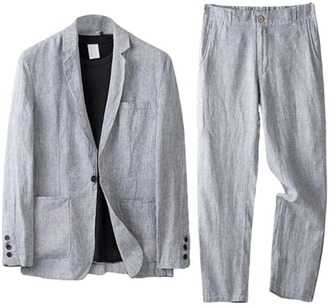 Traje Retro de 2 Piezas para Hombre, Corte Entallado, Blazer de Verano, Esmoquin y pantalón, Conjunto Boda, Gris, Talla XL
