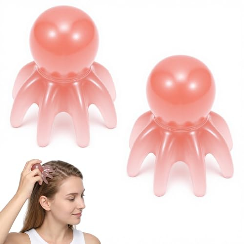 ElevateTech 2 Pcs Scalp Massager Tool Manual Head Massager Comb Point Massage Comb Head Massage Tools for Headaches Portable Pink Gua Sha Acupressure Tool for Hair Body Relaxation