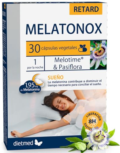 Melatonox Retard - Liberación Prolongada Melotime con Pasiflora - Ayuda a Conciliar el Sueño y Apoyo al Descanso Nocturno - Melatonina Retard para Rutina de Sueño y Jet Lag - 30 cápsulas - Dietmed