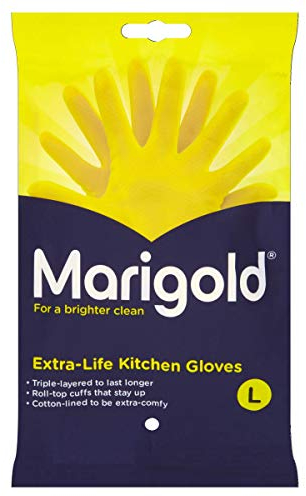 Marigold Unisex El Gloves-large-1 Pair Marigold Extra Life Kitchen Gloves Large, Yellow, L (Pack of 1) (Packaging may vary)