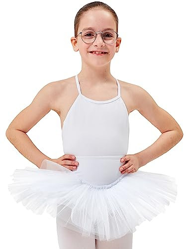 tanzmuster Ballettrock Mädchen Tutu - Pia - 3 Lagen Tüll - weicher Baumwollbund - Ballett Tuturock für Kinder - weiß, 152/158