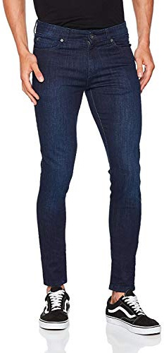 ENZO Super Skinny Slim Fit Stretch Denim Retro Jeans Byxor, Mörk stentvätt, 32W X 34L