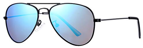COASION Classic Polarized Small Aviator Sunglasses for Kids Baby Girls Boys Age 2-10 50MM (Black Frame/Blue Mirror Lens)