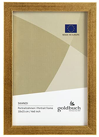 goldbuch Bilderrahmen Skandi 10x15 cm, Einzelrahmen aus Echt Holz, Portraitrahmen zum Stellen, Holzrahmen mit Wandhalterung, Foto Rahmen, Frame Gold, 90 0392