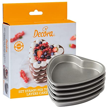 Decora 0070034 Set 5 Stampi Antiaderenti Cuore per Torte a Strati Multicolor, 15 X 15 X 2 h Cm. Confezione da 5 pezzi.