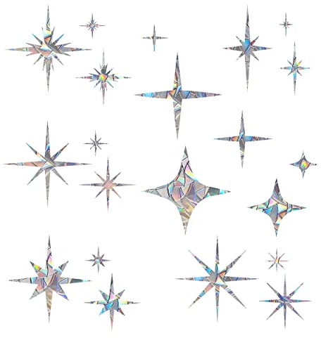 Prisma-Fensteraufkleber für Vogelschläge, Anti-Kollisions-Aufkleber, verhindert, dass Vögel in Fenster fliegen, (Stern, 21 Stück)