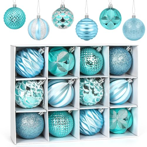 Weihnachtskugeln Blau 6cm, 12 Stück Christbaumkugeln Kunststoff, Kugeln Weihnachtsdeko, Weihnachtskugeln Ornamente, Glänzend Weihnachtsbaum Deko für Party Hochzeit Weihnachten