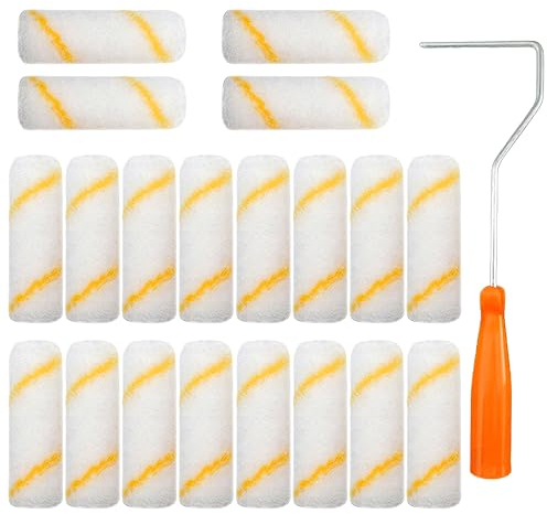 Gotetiso 20 Pièces Petit Rouleau Peinture Mini Rouleaux de Peinture Rouleau à Peindre 10cm Rouleau à Peinture Mini Brosse à Rouleau avec Porte Brosse à Rouleau pour Murs Décoration Architecturale