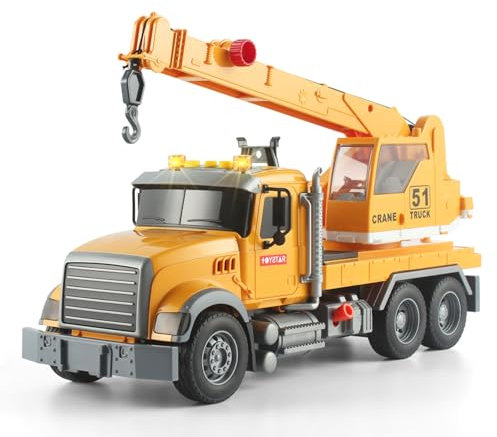 XUEXUE 1:18 Crane Truck Toy for 3 Year Olds - Construction Vehicle with Lights & Sounds - Friction Powered Toy Truck for Boys & Girls