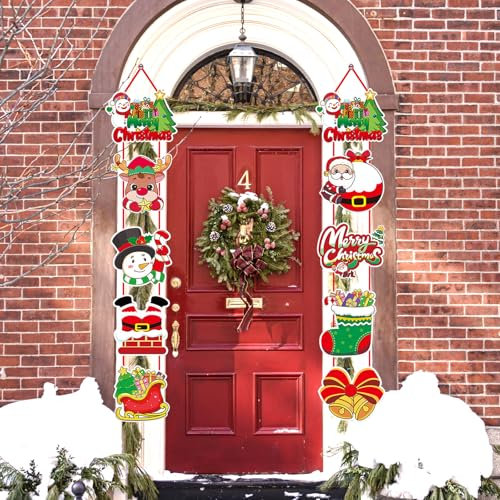 Dwafill Weihnachts Türdeko, Türdeko zum Aufhängen Weihnachten, Weihnachtsmann-Türdekoration, für Weihnachten, Willkommen, Türdeko Weihnachten Bunt, Partyzubehör für Drinnen und Draußen (grün)