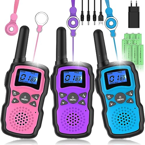 Wishouse Walkie Talkie Kinder 3er Set, Funkgeräte Erwachsene Große Reichweite USB Aufladbar mit Akku, Camping Spielzeug, Weihnachten Geburtstagsgeschenk Mädchen Junge ab 3 4 5 6 7 8 9 10 11 12 Jahre