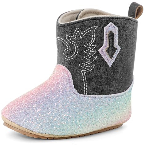 LACOFIA Stivaletti Invernali Neonata Stivali Primi Passi Stivali Western Cowboy Bambina con Suola Morbida Antiscivolo Grigio 6-12 Mesi