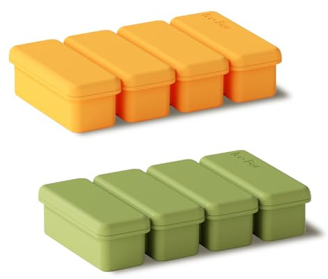 Confezione da 2 vassoi per cubetti di ghiaccio in silicone, 1/2 tazza, cubetti di zuppa con coperchio, piccoli contenitori per la preparazione dei pasti per alimenti, succhi, salse, brodo, dessert,