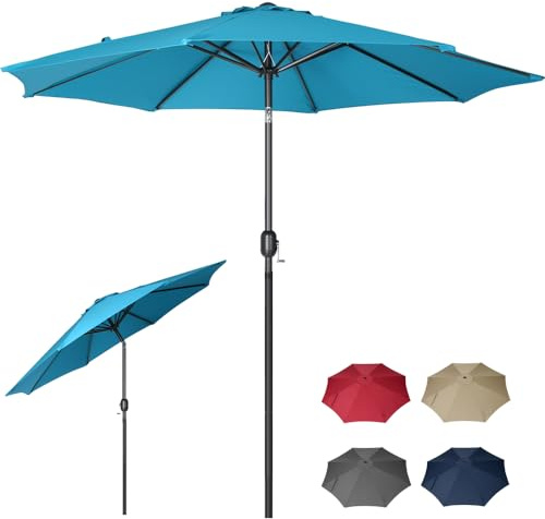 Panana 2.7M Garden Parasol Sun Shade Outdoor Umbrella 6 Sturdy Ribs with Crank and Tilt Mechanism for Patio, Deck, Patio and Balcony (Light Blue)