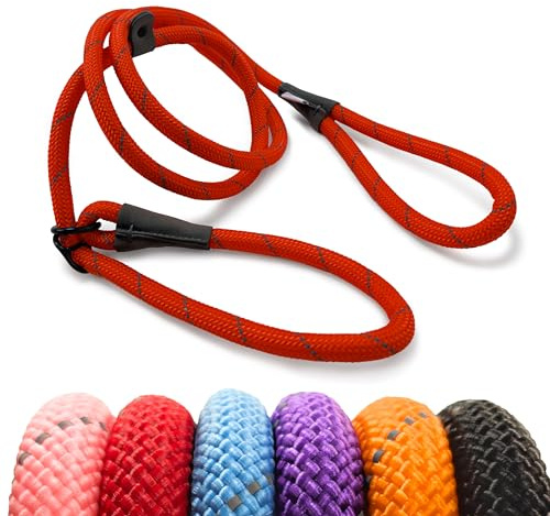 HugglePets Advanced 2-in-1 Reflective Dog Slip Lead & Head Halter - Red (180cm) Strong Rope Dog Lead with High Visibility Reflective Material & Figure 8 Configuration for Dogs up to 50kg