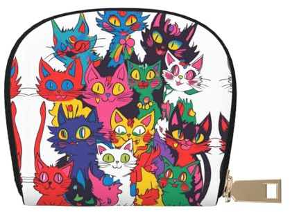ASDJHFABKY Numerous Cats Leather Bag Cartoon Cat Wallet Colorful Cartoon Card Pack New Parents - Pediatrician and Pharmacy Cards 9X11CM
