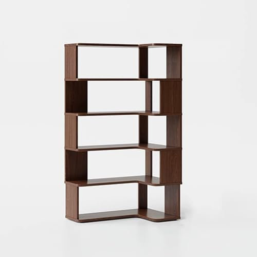 Narrow 5-Tier Corner Bookshelf, 191 cm Tall, Walnut Finish, Space-Saving Display Shelf for Small Spaces, Open Etagere for Living Room Storage Solution.