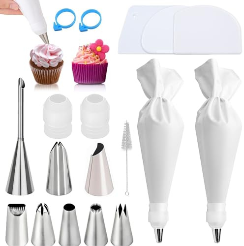 lomdung 18 Pezzi Kit Pasticceria con Beccucci, Set Pasticceria, Sacca a Poche per Dolci, Sac à Poche Professionale, con Spatole, Anelli in Silicone, Beccucci, Adattatori, Sac à Poches Aspettare