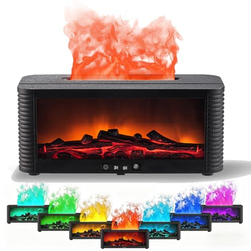 Roserrose Diffusore Di Aromi Con Camino A Led, Camino Da Tavolo Per Interni Con Effetto Fiamma Realistico, 7 Modalità Di Luce E Telecomando, 150 Ml, Umidificatore A Ultrasuoni Per Soggiorno, Camera Da