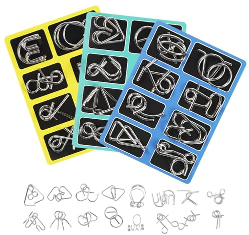 Metall Knobelspiele Set 3D, Metallpuzzle Set 24 Stück, Knobelspiele für Erwachsene, Denksport Puzzle Metall mit Ring, Geduldsspiel für Erwachsene, Metal Puzzle Logikspiele zur Gehirnförderung
