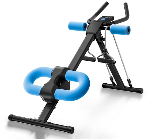 UrbanLuxe Appareil de musculation abdominale pour la maison, réglable, avec écran LCD, pliable et doté de protections pour les genoux - Bleu