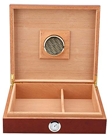 Qcwwy Boîte à Cigares, Cave à Cigares de Bureau en Bois de Cèdre, étui de Rangement de de Voyage Portable avec Hygromètre 9,3 X 8,5 X 2,4 Po pour Les Amateurs de (Brown)