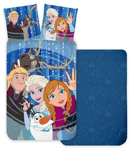 Disney Frozen Toddlers Duvet Cover Set 100x135 cm with 40x60cm Pillowcase – Reversible Bedding Set for Girls & Boys – Soft Cotton Babies Bed Linen – Olaf, Elsa, Anna, Kristoff & Sven Design
